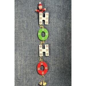 Hand Painted Wood Ho Ho Ornament Vintage 12” Long Stenciled Wood Letters